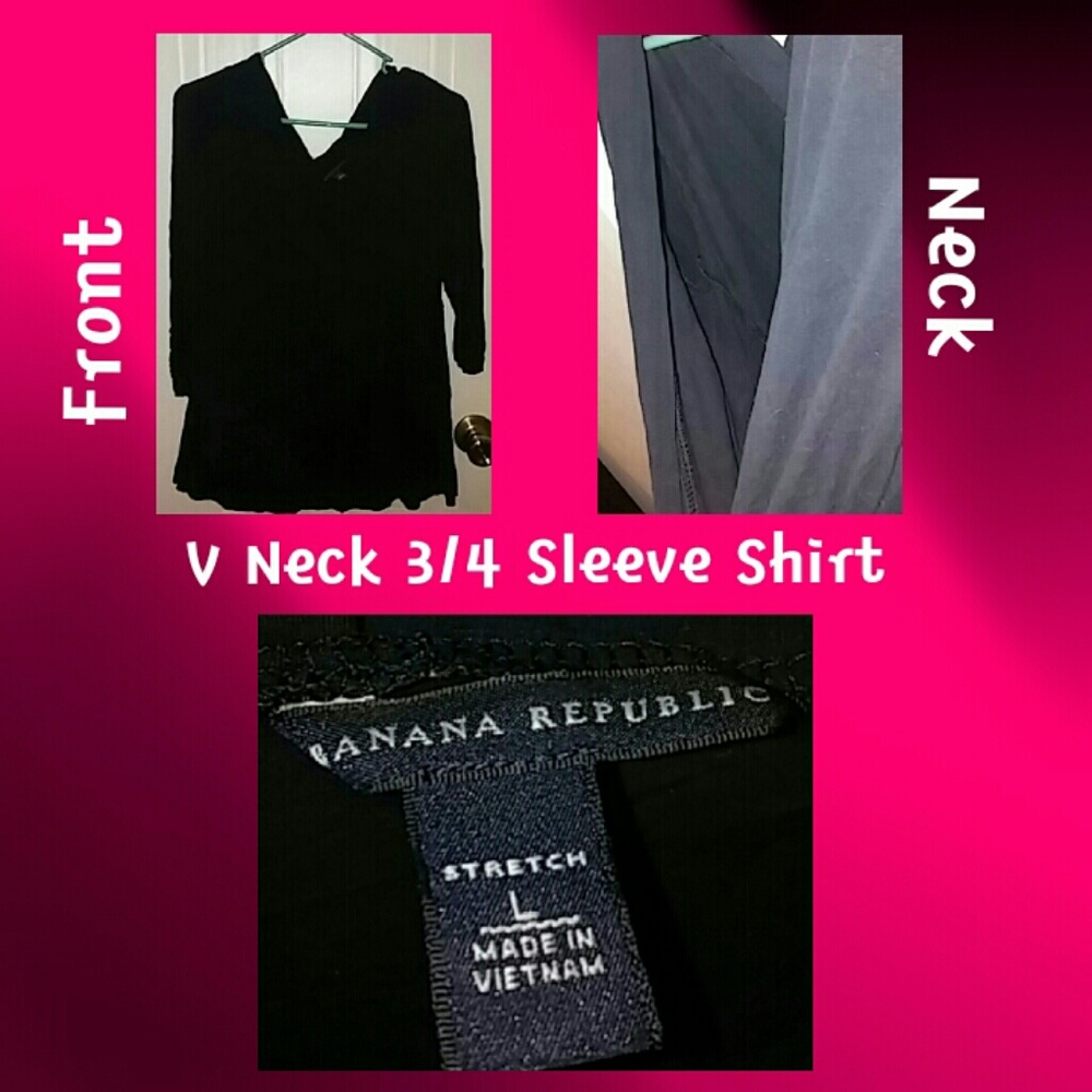 Black V Neck 3/4 Sleeves Top